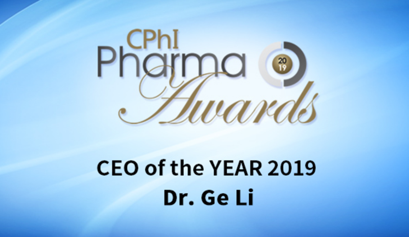 Dr. Ge Li Awarded “CEO of the Year” at CPhI Worldwide 2019